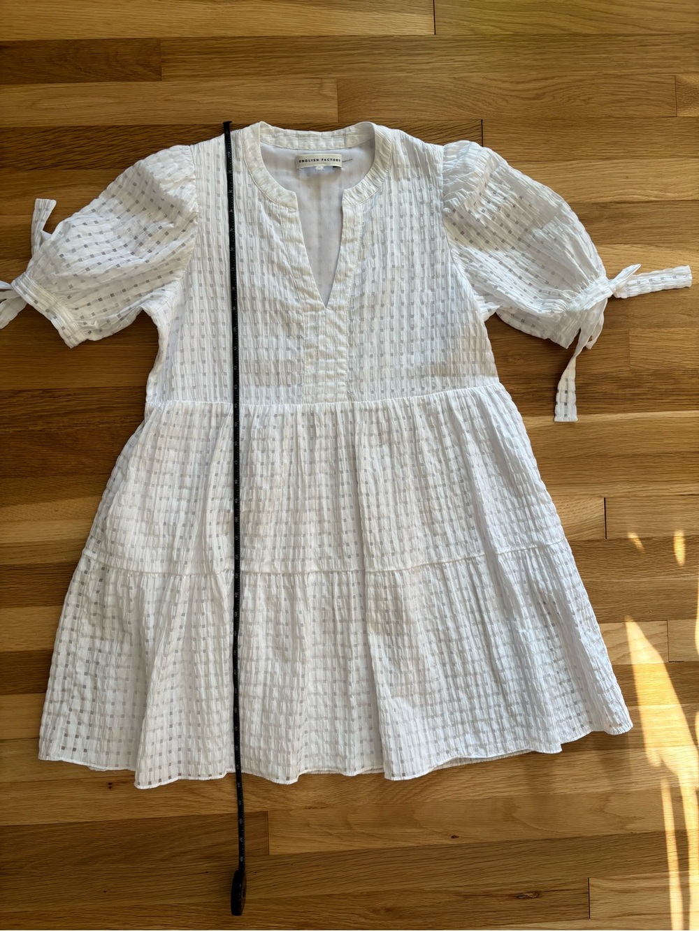 English Factory Gingham Tiered Mini Dress - Flowy, White, Summer Dress, Size M - Picture 13 of 13
